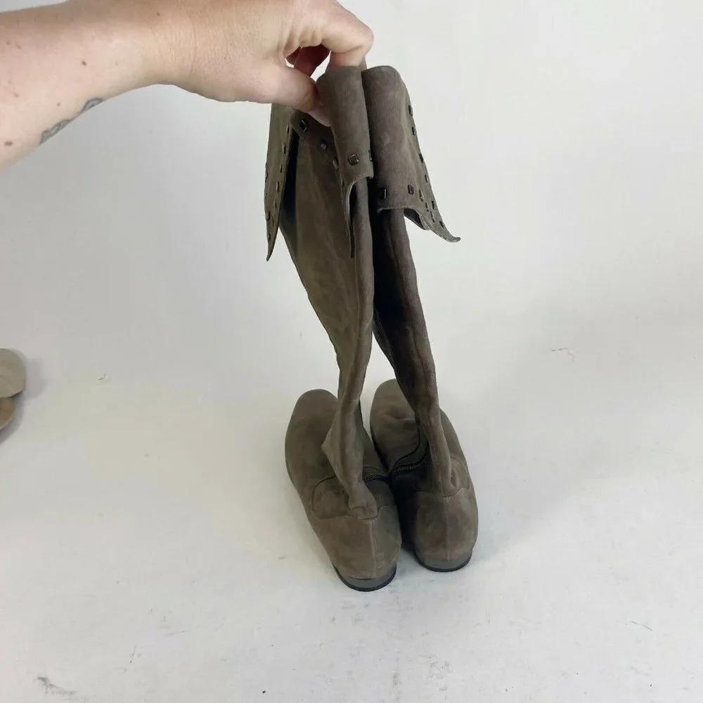 Saks Fifth Avenue Women Over the Knee Flat Riding Boots Brown 7.5M Suede Leather